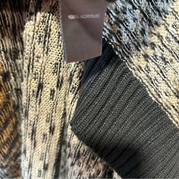 MARLED by REUNITED Color Blocked Striped Print Tan, Gray Boho Aztec Cardigan - Picture 7 of 10